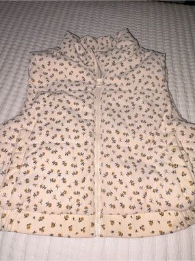 Only Cream Quilted Floral Puffer Vest with Yellow & Green Print